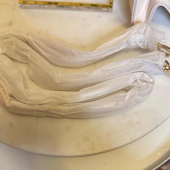 LA | TC White Fluent Designer Tote Bag with Colorful Scarf Accent - Picture 7 of 7